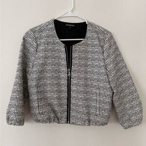 Express Women’s Black and White Cropped Jacket with Zip Front | Size Small